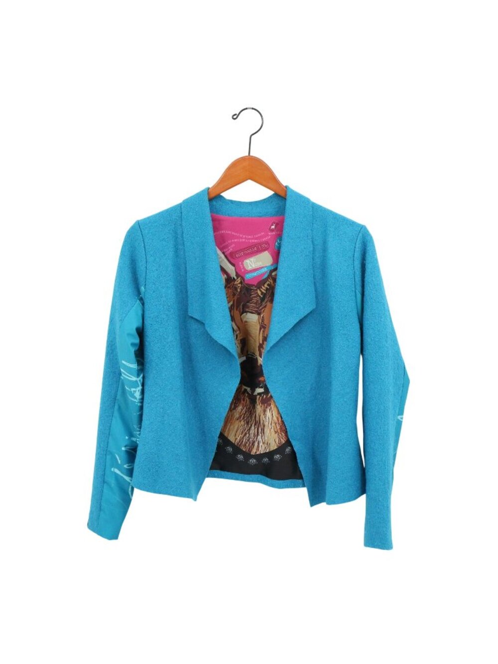 Volt Design Turquoise Blue Printed Lined Wool Blazer Jacket 1 XS S